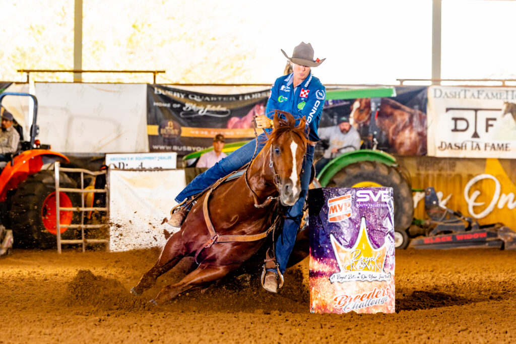 HP Hotrod turns a barrel with Sherry Cervi at the royal crown