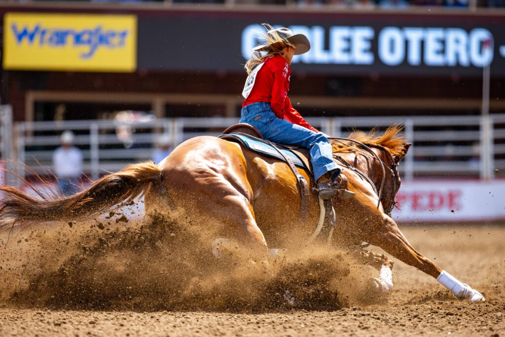 Carlee Otero turning a barrel at calgary
