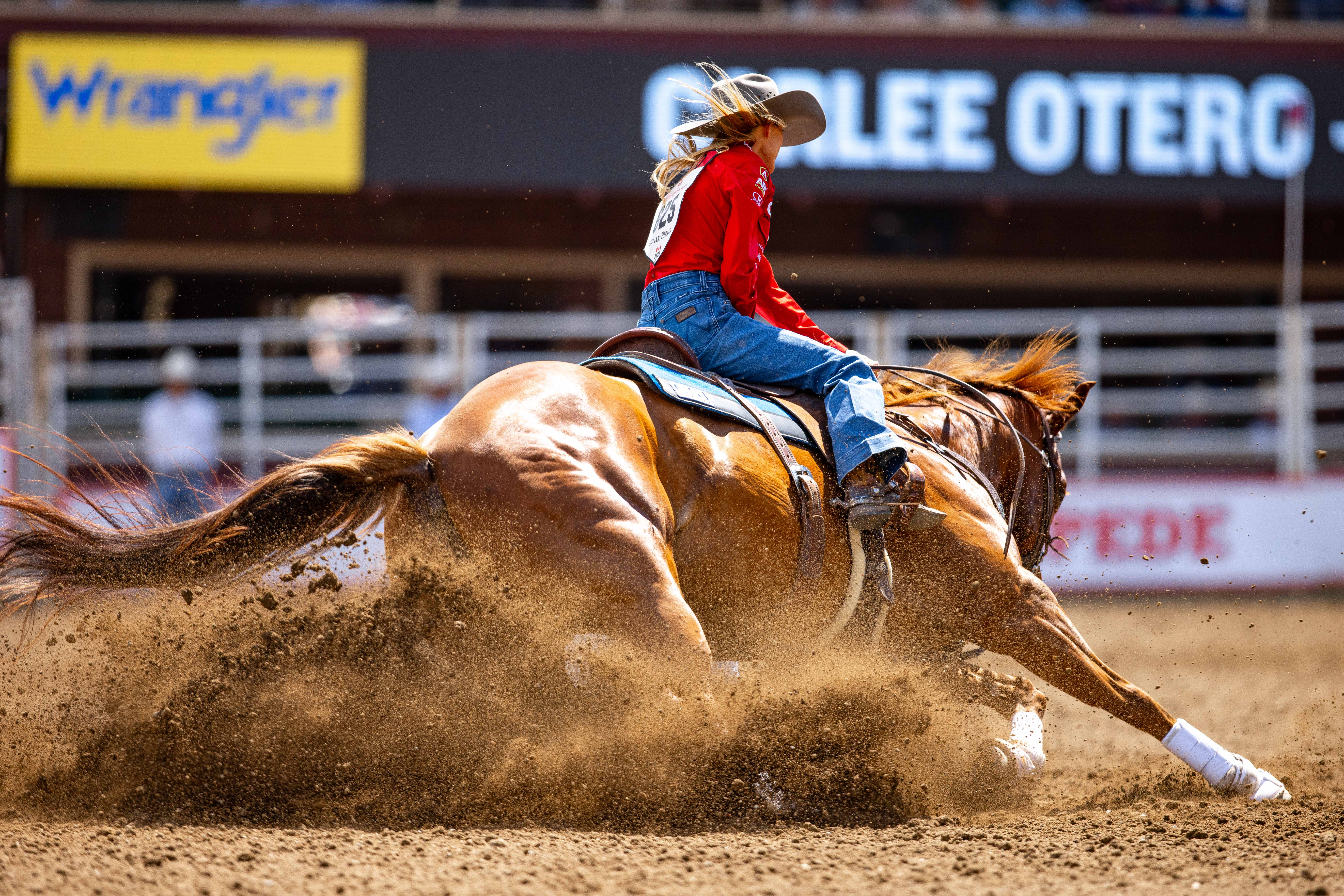 Carlee Otero turning a barrel at calgary