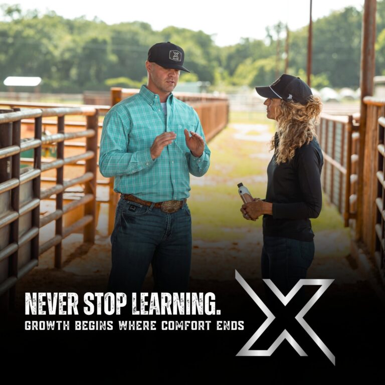 Xact RX logo over top Trevor Jeffers talking to a blonde woman