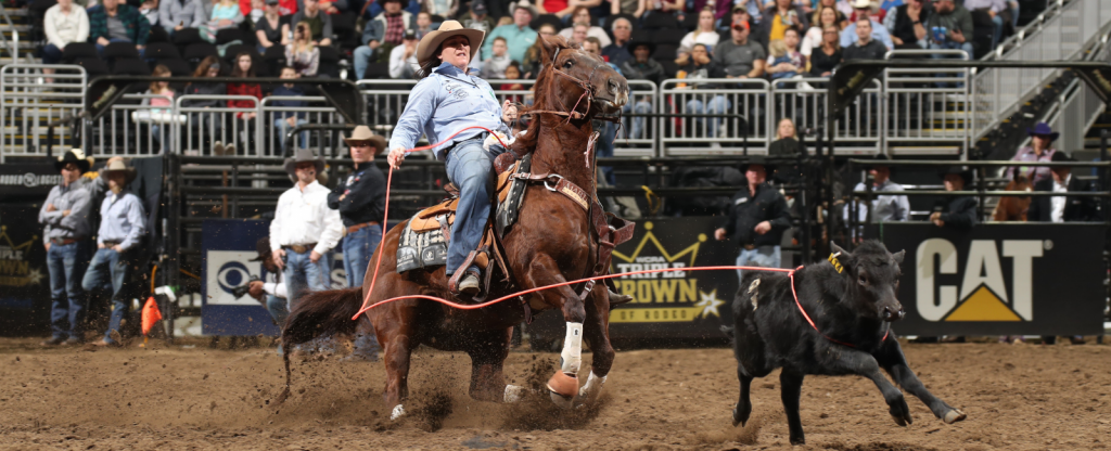 Breakaway roper Kelsie Chace-Domer roping a calf