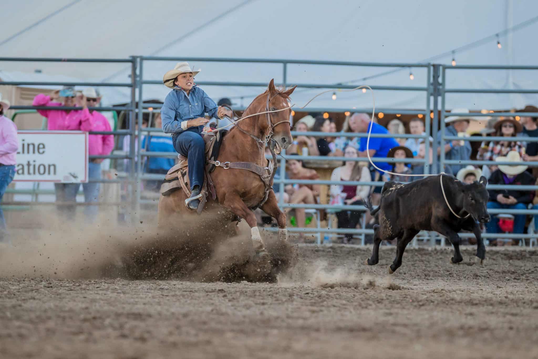 Kimmer Severance roping a breakaway calf in Prineville, Oregon.