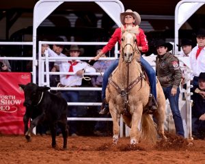 Erin Johnson breakaway roping at the Fort Worth Stock Show & Rodeo.