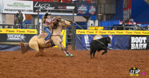 Kyla Matthews breakaway roping at the International Finals Rodeo in Guthrie, Oklahoma.