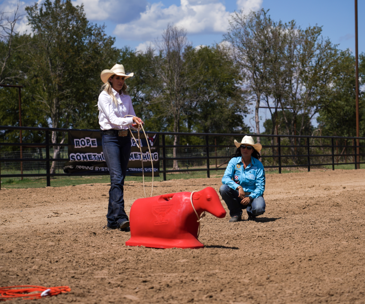 Martha and Sarah Angelone practicing breakaway roping drills