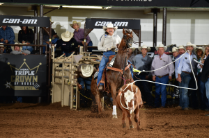 Danielle Lowman roping her breakaway calf in 1.61 seconds.