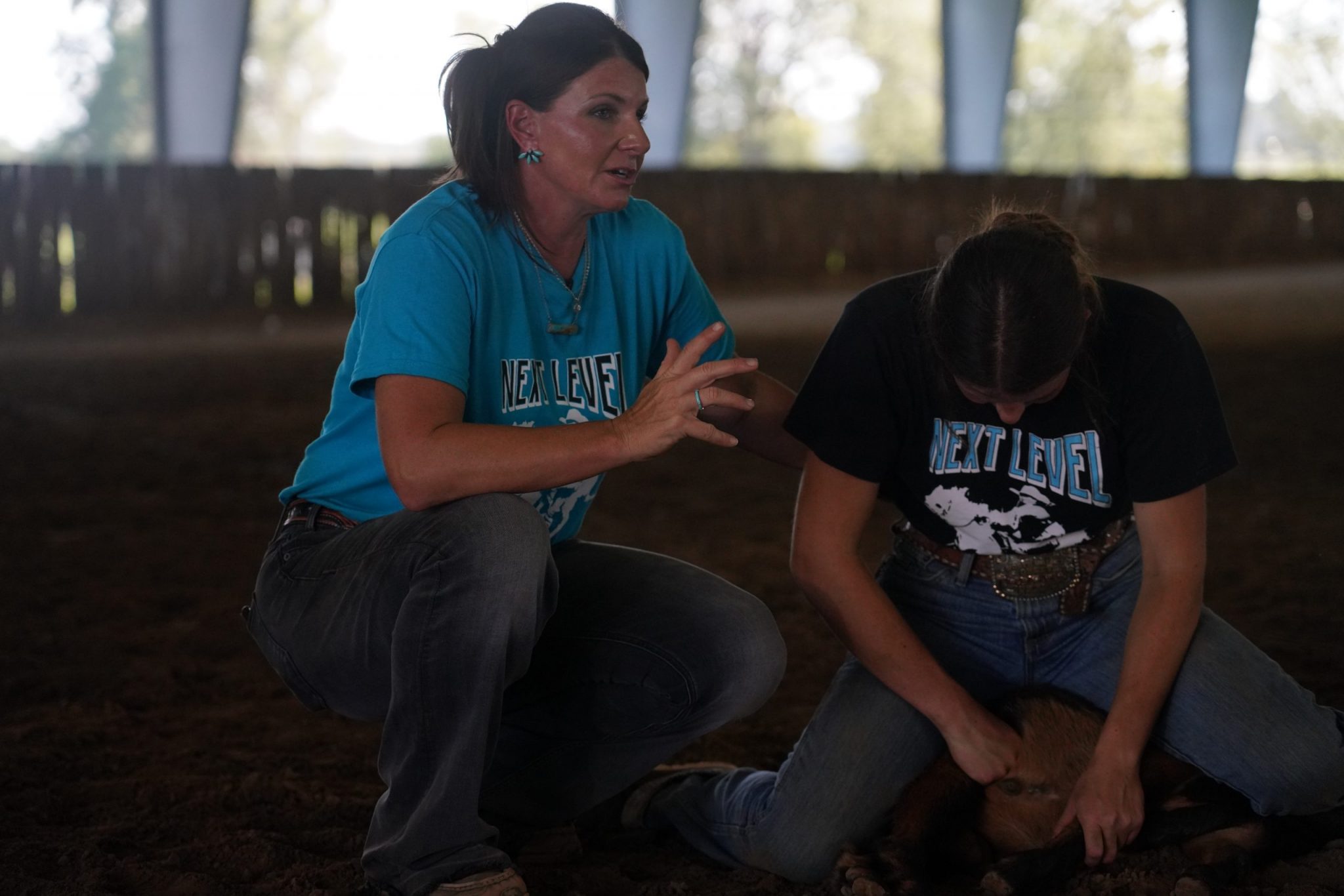 instructor helping goat Tyer