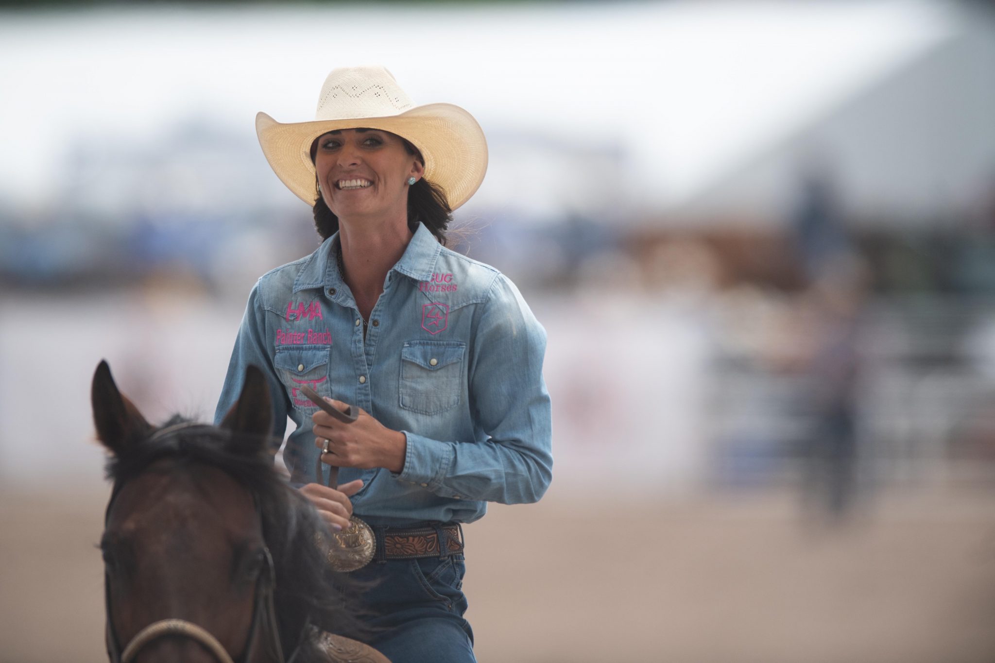 Joey Williams smiles as she comes out of the arena at Cheyenne Frontier Days