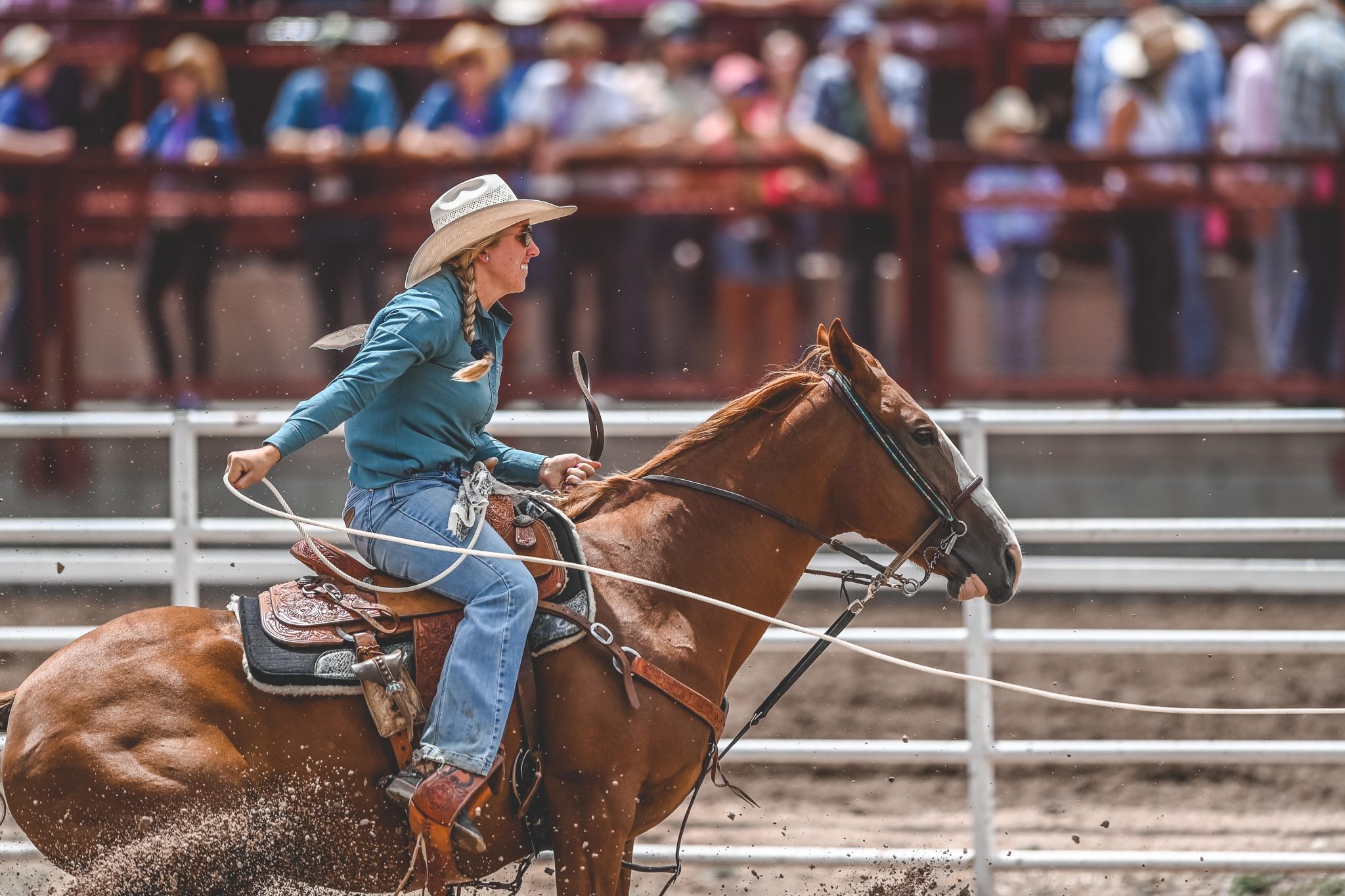 Bryana Lehrmann breakaway roping in Cheyenne.