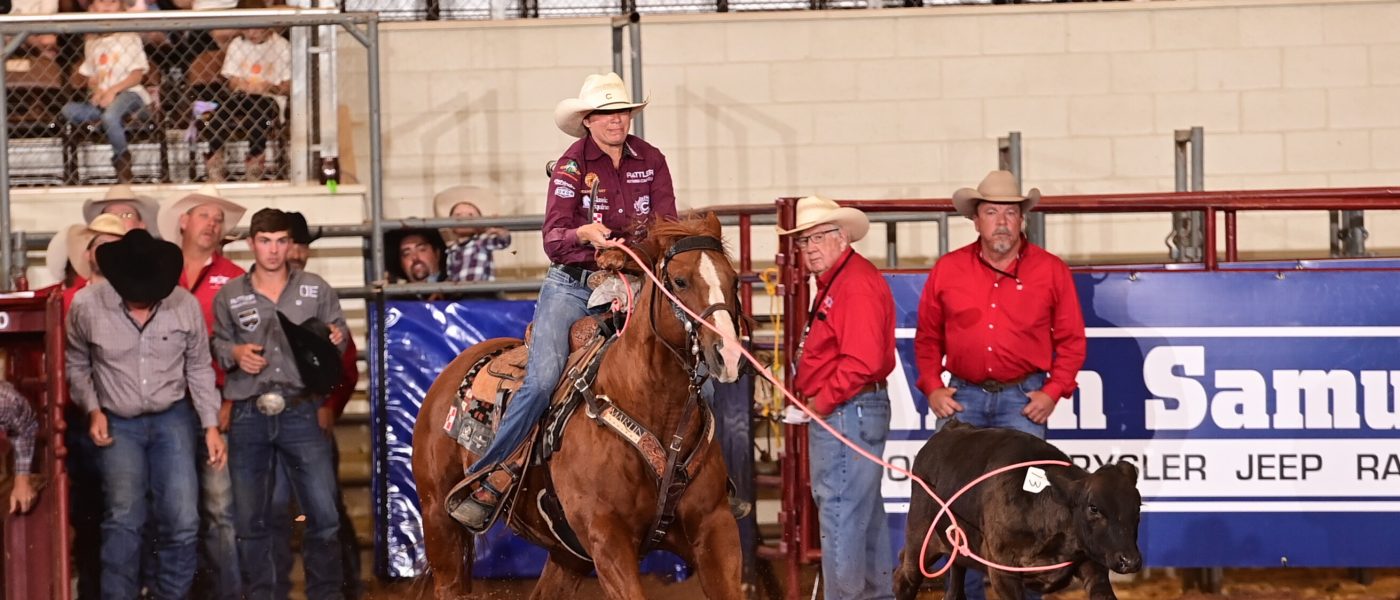 Martha Angelone and legend rope at the Texas Circuit Finals