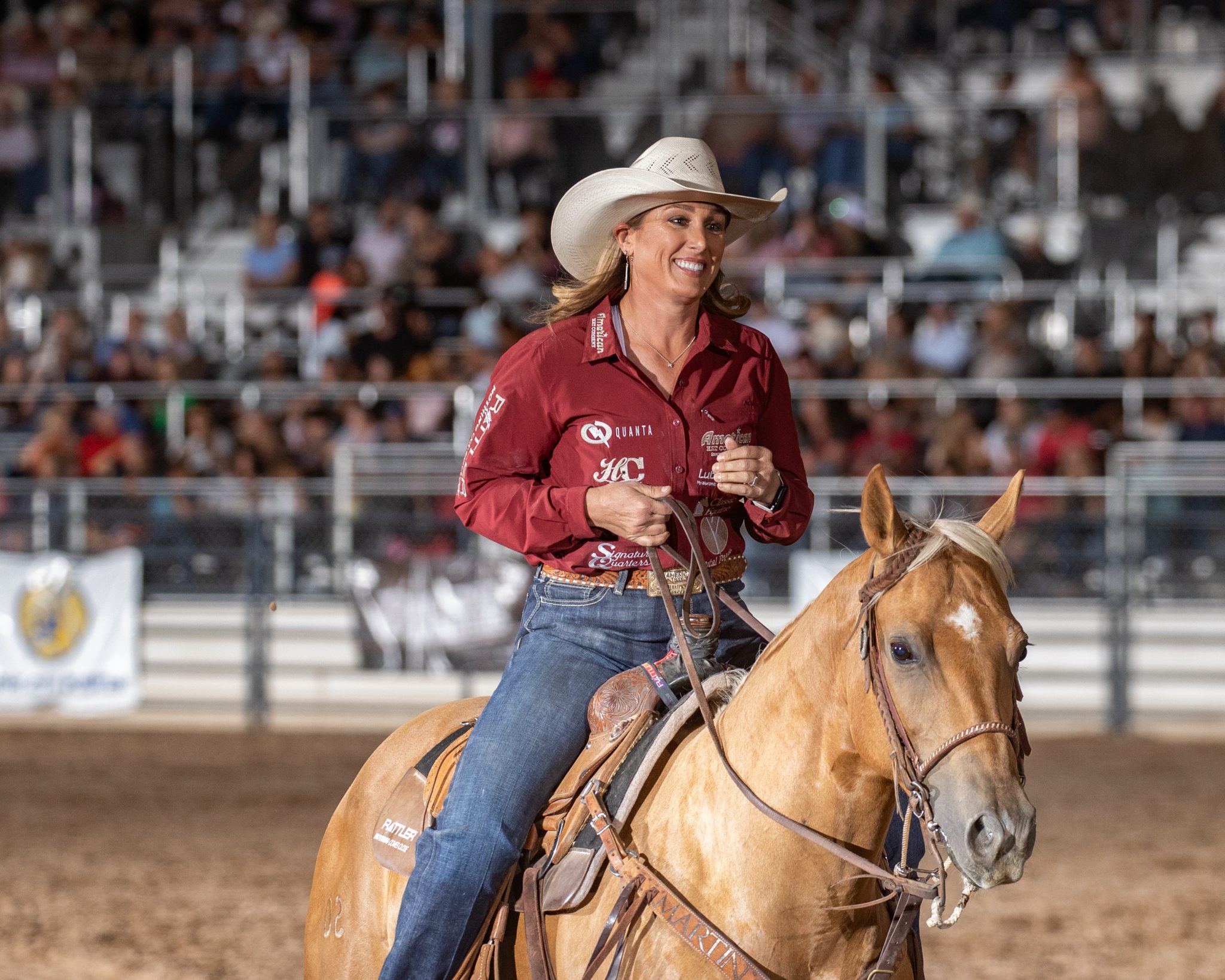 Jackie crawford rides palomino mare Hail Mary