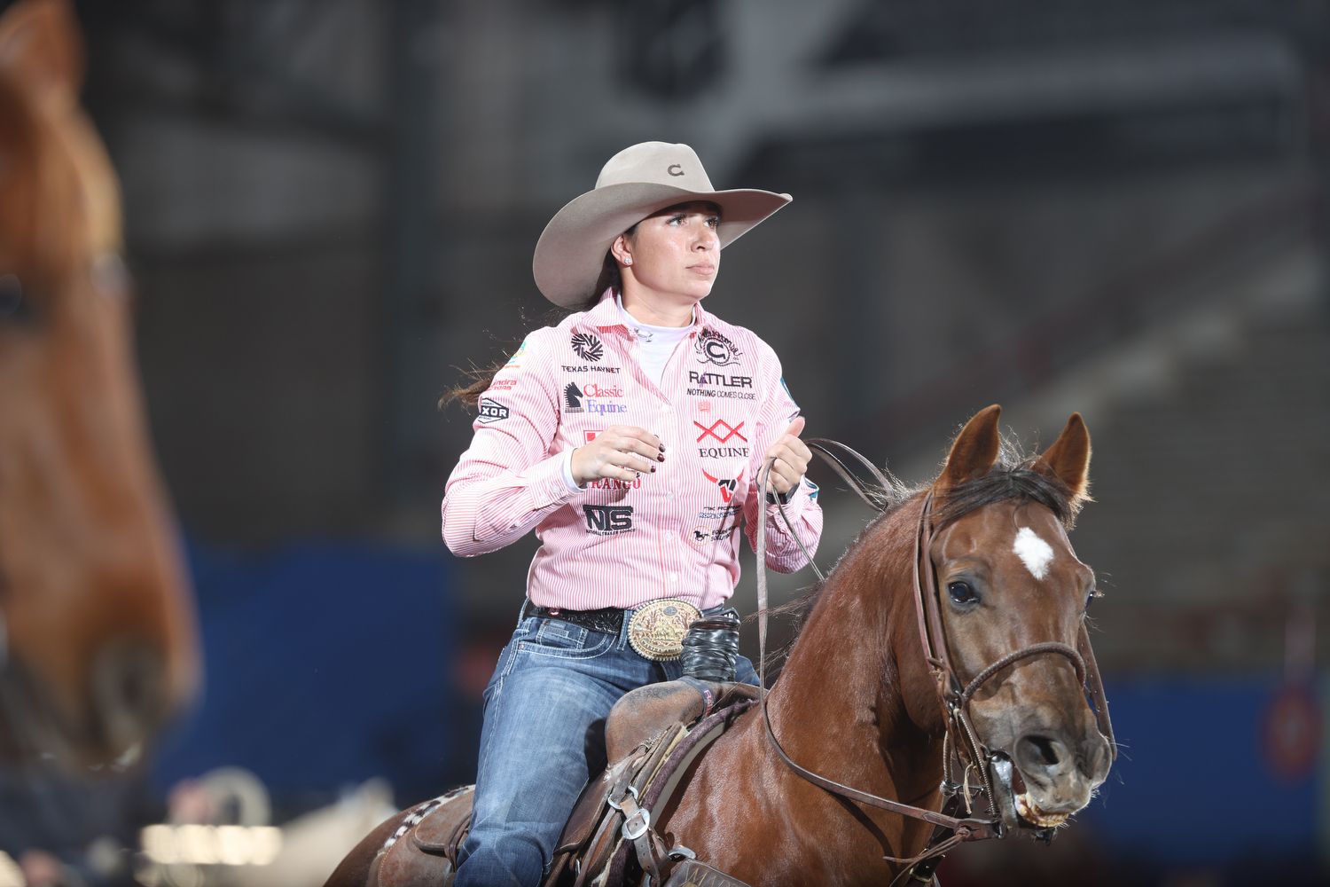 Martha Angelone after winning Progressive Round 1 of the 2024 WCRA Stampede at The E.