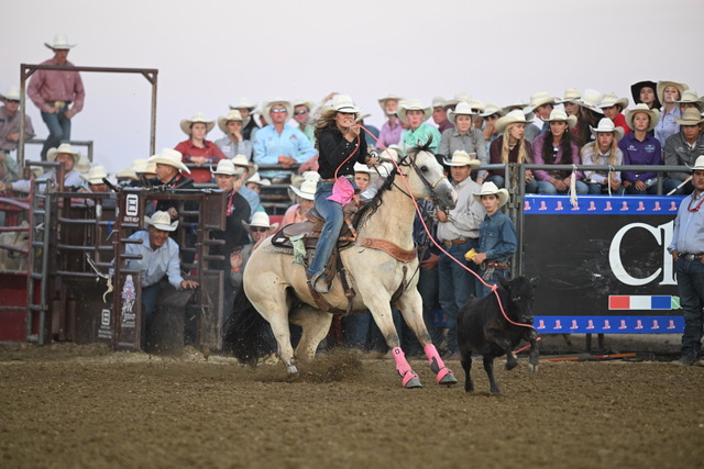 Kieley Walz ropes on family-bred "Belle" at the National High School Rodeo Finals.