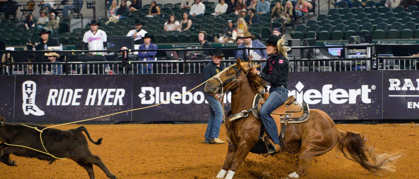 Sarah Angelone made first out work in the final four round at the 2024 American Rodeo, roping in 2.16 seconds and winning $100,000.
