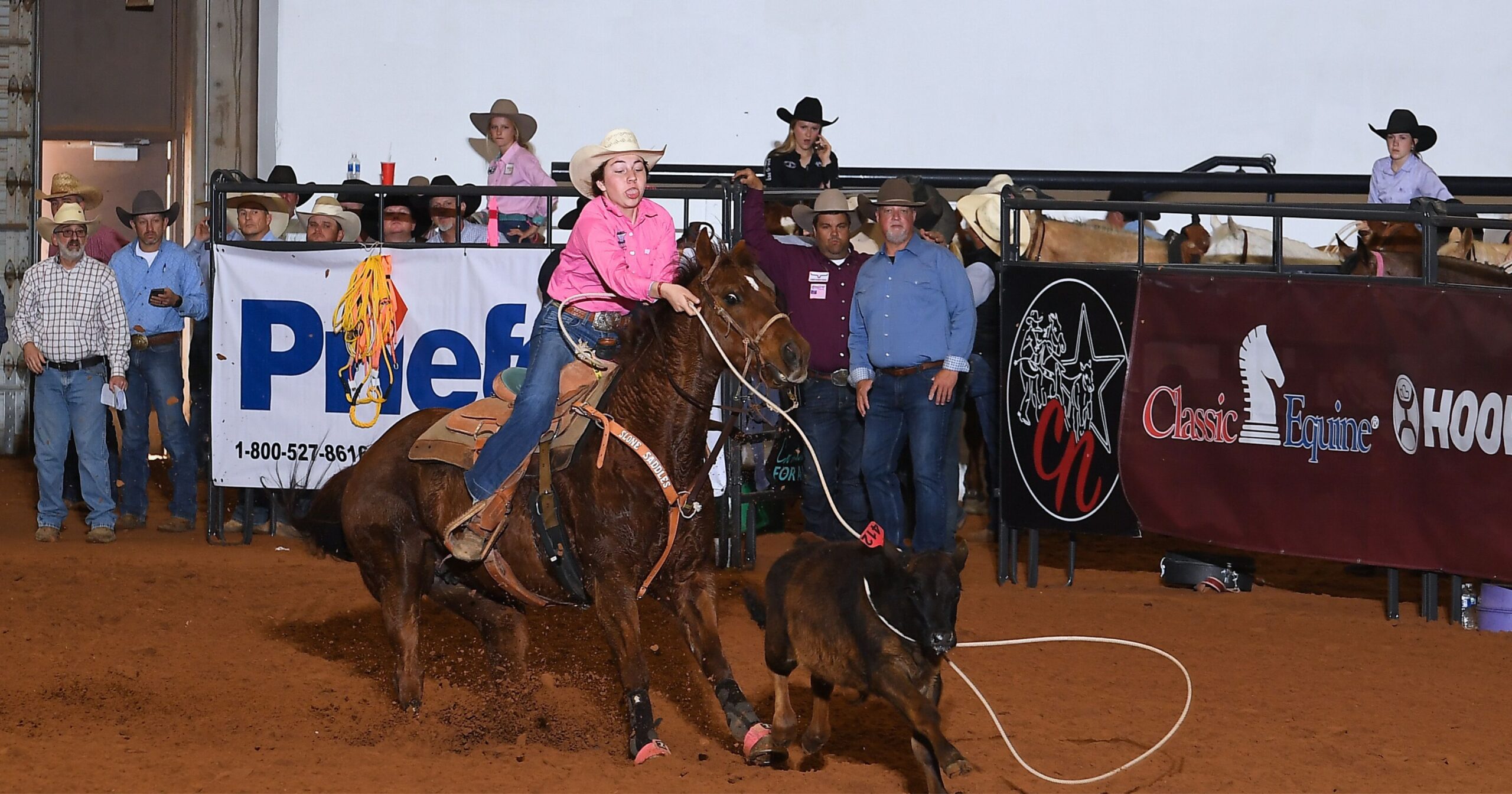 Kynder Florea prepares to break the rope off in the 2024 Jr. Patriot 15 & Under Breakaway Roping, where she eventually rounded up more than $4,000.