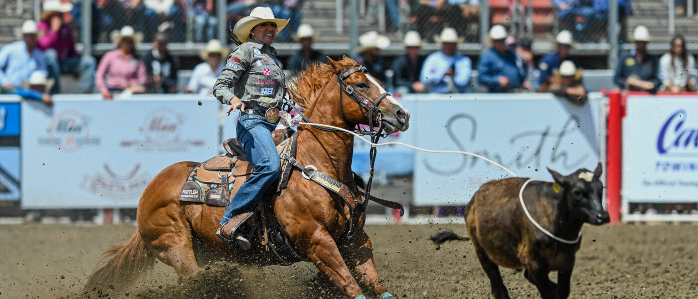 Martha Angelone and "Legend" shut it down during the short go of the 2024 California Rodeo Salinas, stopping the clock in 4.1 seconds.