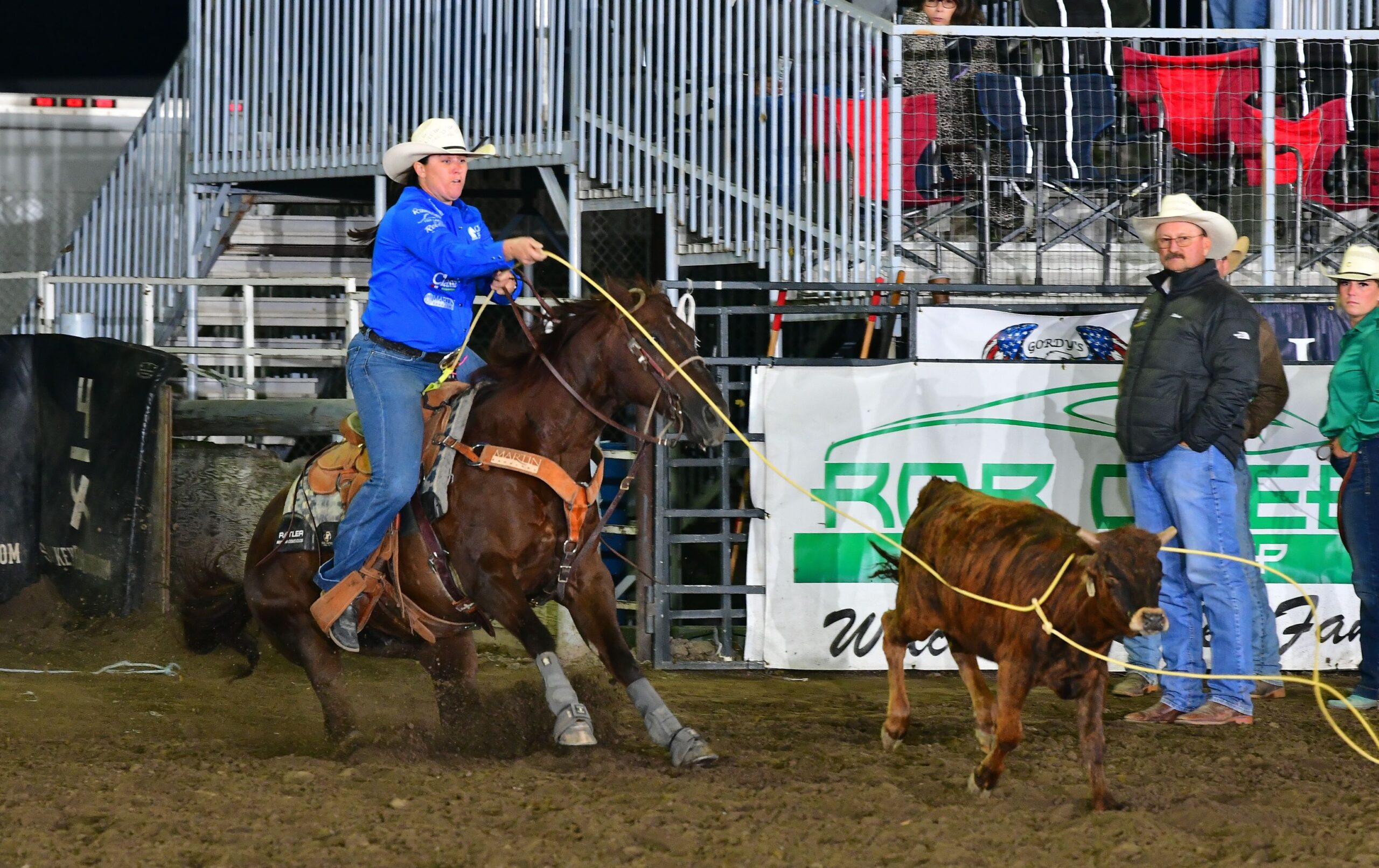 Kelsie Domer tied for the win at the Magic Valley Stampede with Beau Peterson, stopping the clock in ___ seconds.