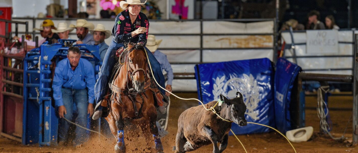 Taylor Munsell and "Monster" prepare to break the rope off in Hugo, Oklahoma, where she cashed in a check for fifth place, boosting herself over the $100K mark.