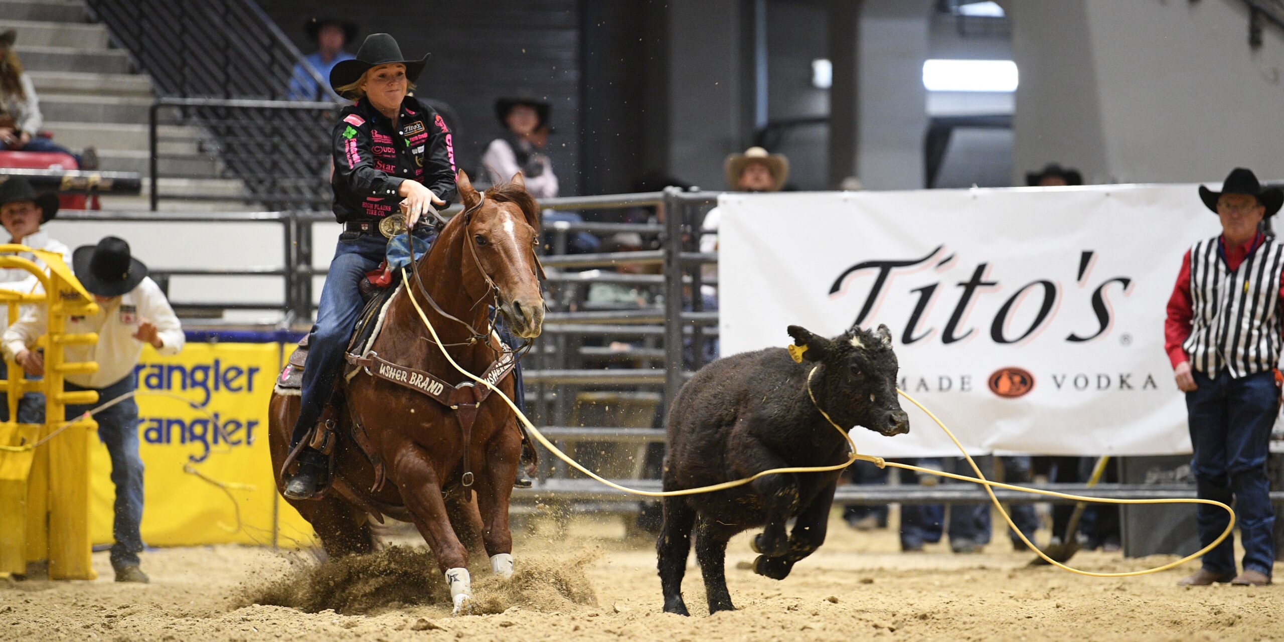 Taylor Munsell and Colonel skid to a stop in Round 3 of the 2024 NFBR. Colonel is wearing the Bull Parker Bit with a solid low port.