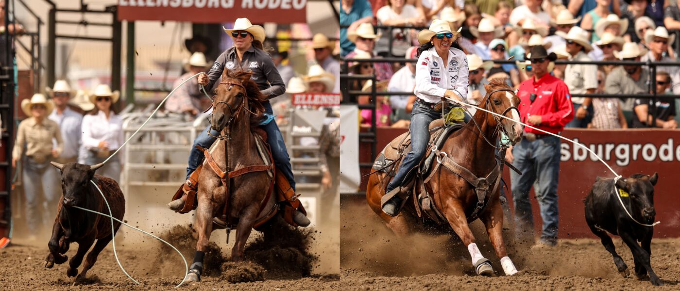 Beau Peterson and Martha Angelone split the win at the 2025 Ellensburg Rodeo.