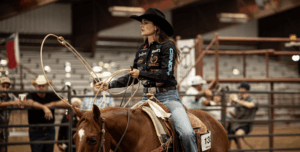 Shelby Boisjoli-Meged heads into the box at the 2025 Solo Select Stallion Incentive Breakaway Futurity riding Reyzed On Sugar.