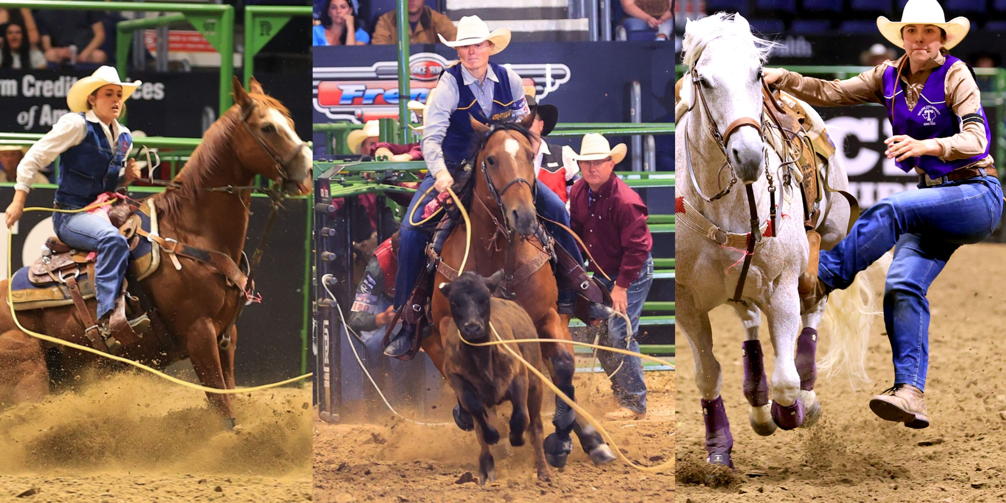 2025 CNFR co breakaway champions Kate Eiland & Rylee George & goat tying champion Tori Brower | CNFR photo by Jackie Jensen