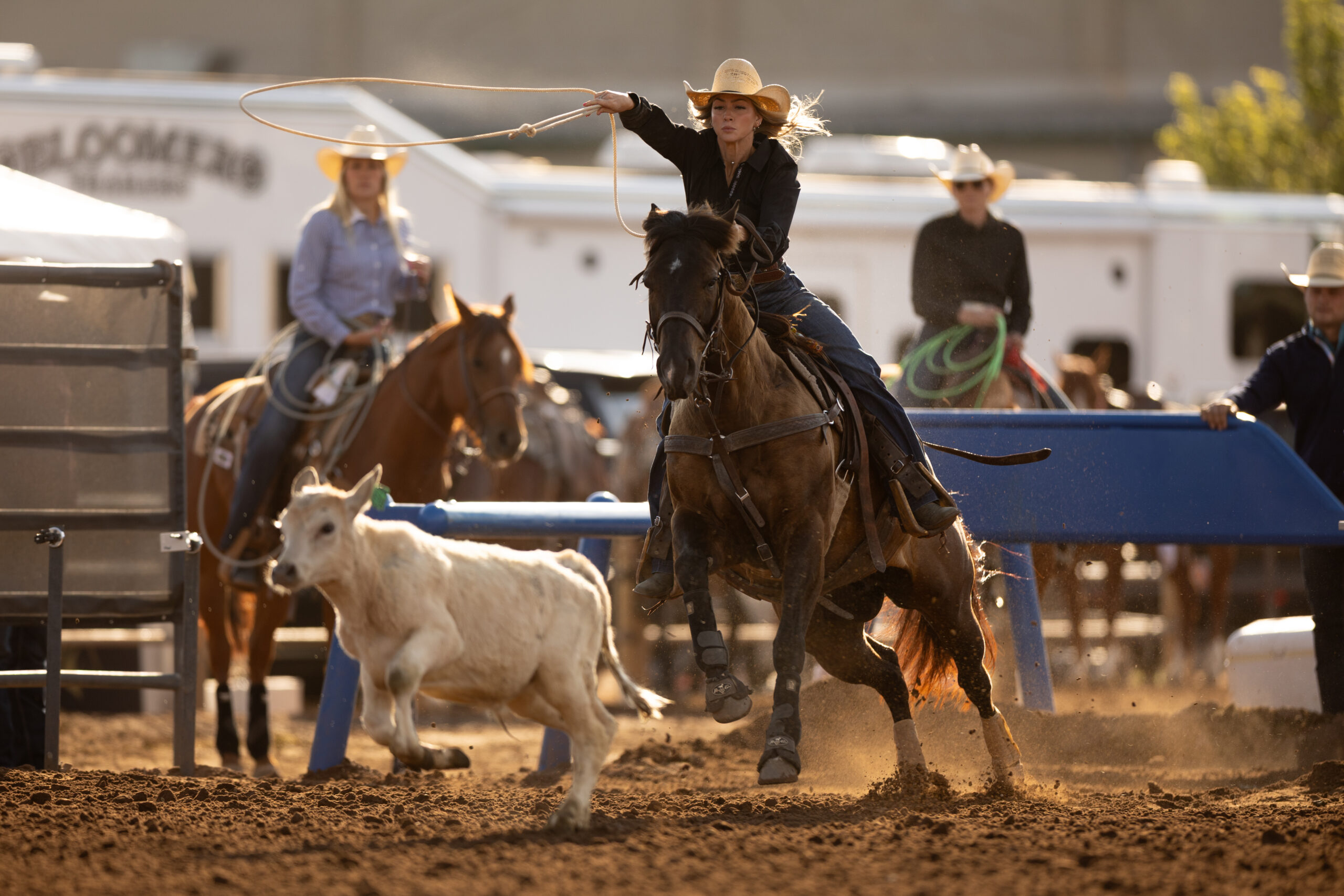 Shalee and Major chasing down a calf in the 4-&-under old west futurity in Heber City, Utah, 2026