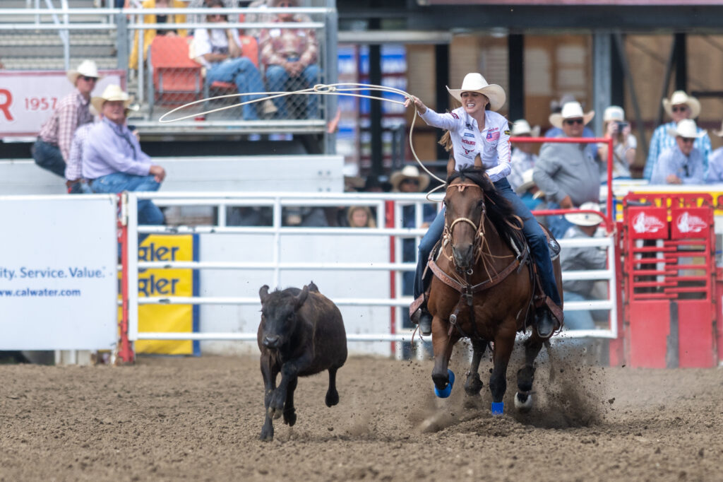 Josie Conner breakaway roping on Baybe at the California Rodeo Salinas in 2026.