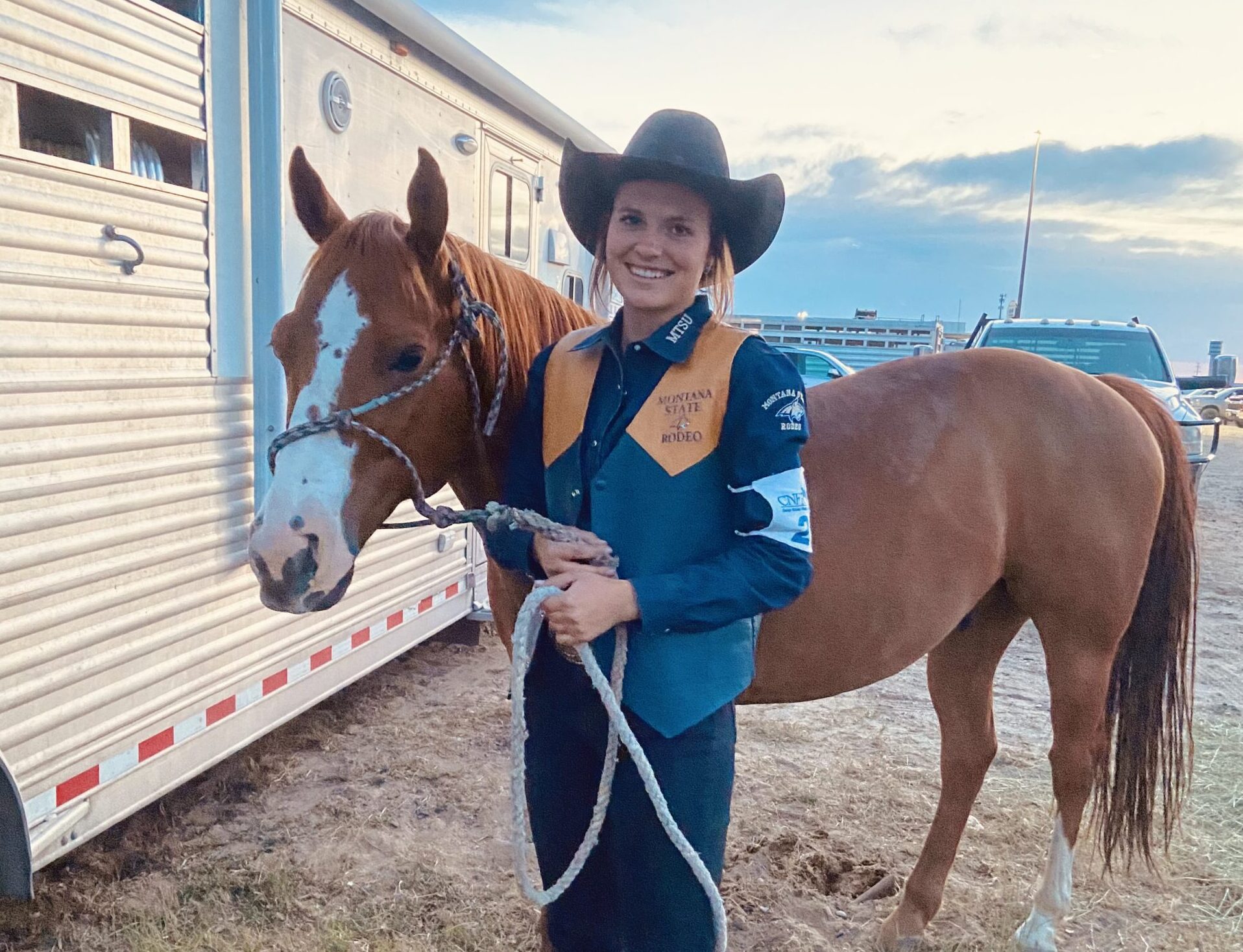 Molly Salmond and horse "Puddles" at the trailer before the CNFR.