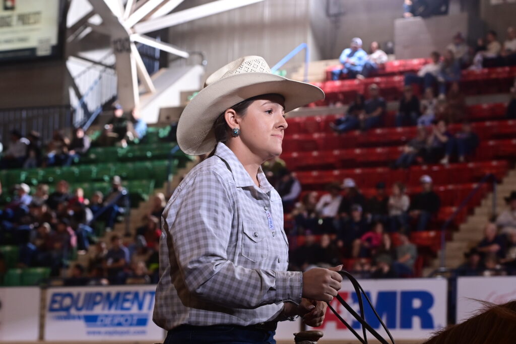 Rheagan Cotton riding out of the arena in Waco, Texas, during the 2026 Texas Circuit Finals.