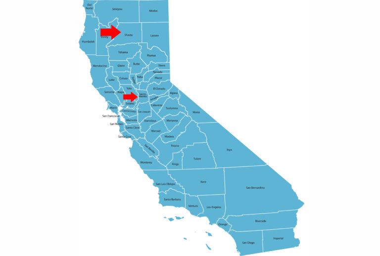 California Shasta and Sacramento Counties map