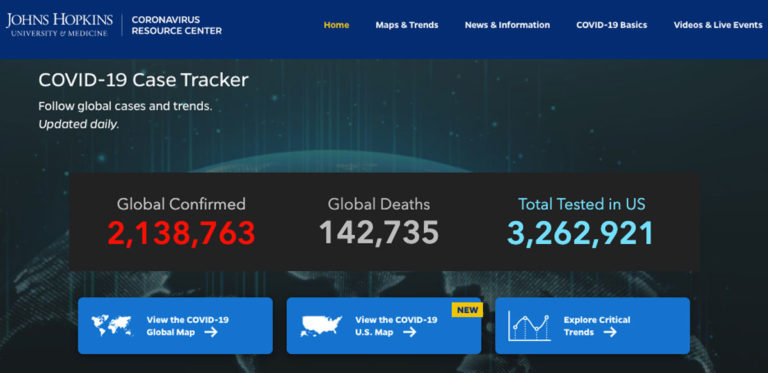 Johns Hopkins COVID-19 Resource Center 4-16-20