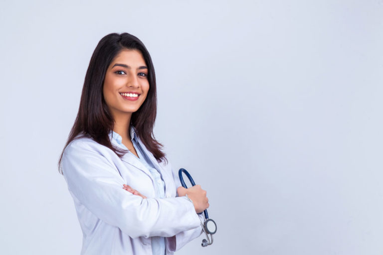 Asian young woman lab coat stethoscope