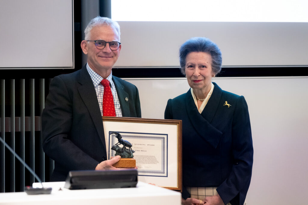 Professor Chris Riggs receiving the Sir Colin Spedding Award, presented by HRH The Princess Royal, President of the National Equine Forum