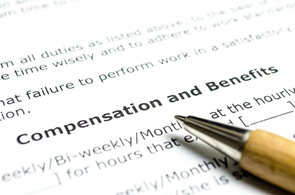 Compensation and benefits section of an employment contract. 
