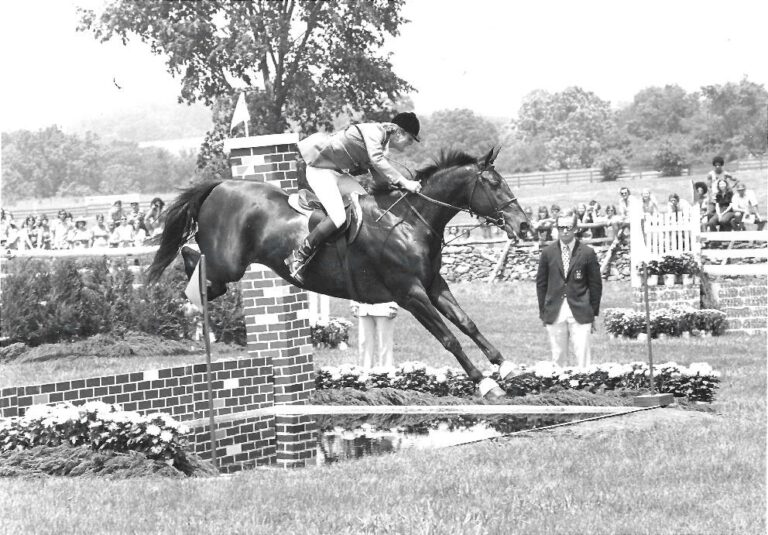 Howard Allen, Rodney Jenkins and Idle Dice at Upperville, Jimmy Wofford as Jump Judge, 1974 Courtesy of Upperville Colt & Horse Show