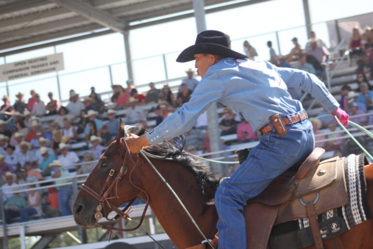 Derrick Begay riding to a steer.
