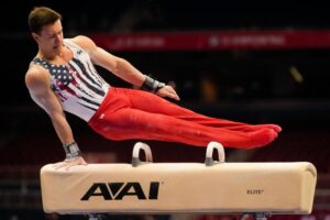 Brody Malone on the pommel horse at the Olympic Trials.