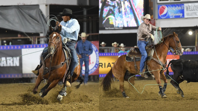 James Arviso and Cashton Weidenbener at National High School Finals Rodeo Team Roping