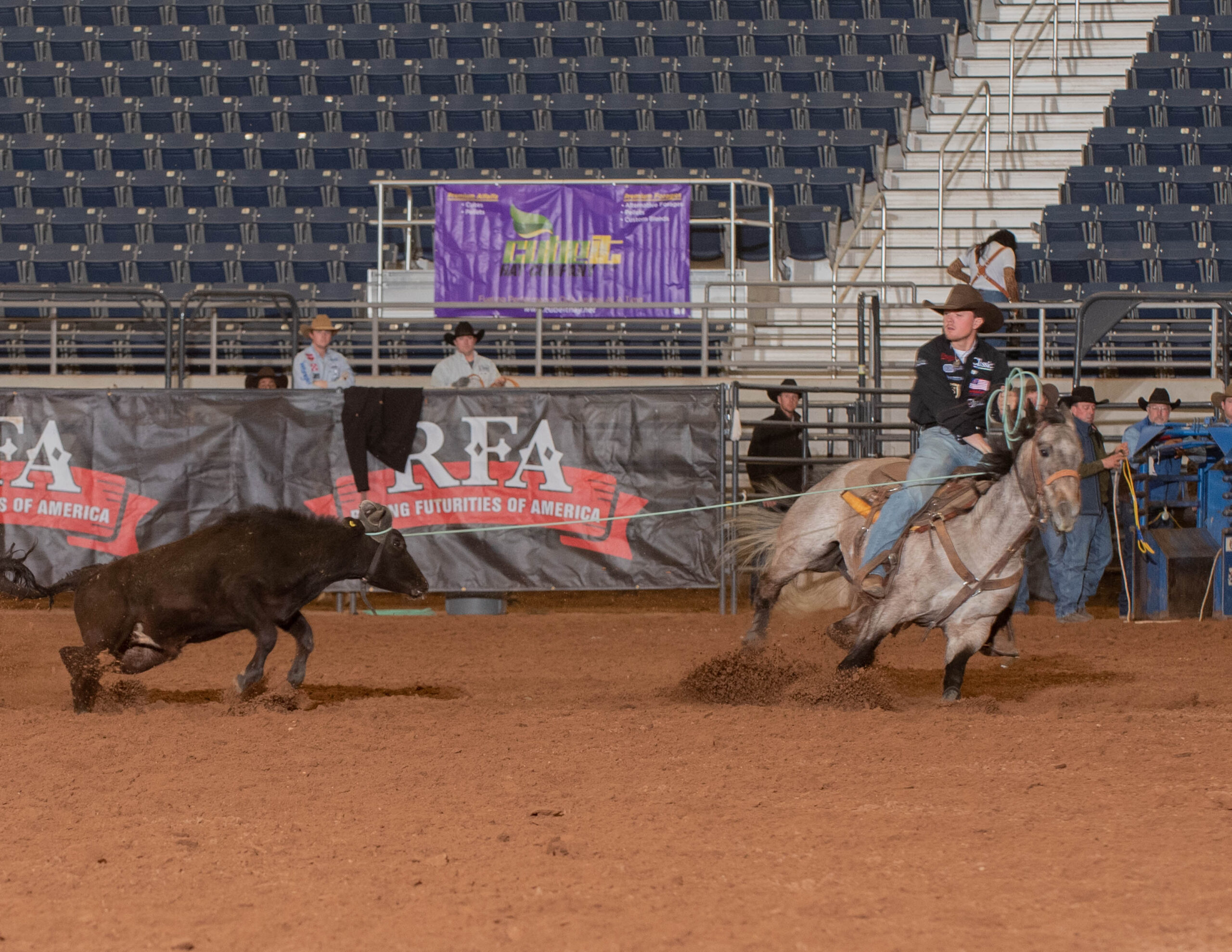 Coy Rahlmann ropes a steer at the Roping Futurities of America in Abilene.