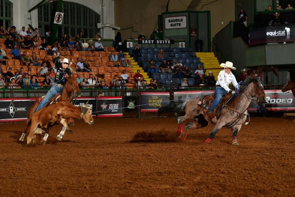 Martha Angelone spins a steer for jackie crawford