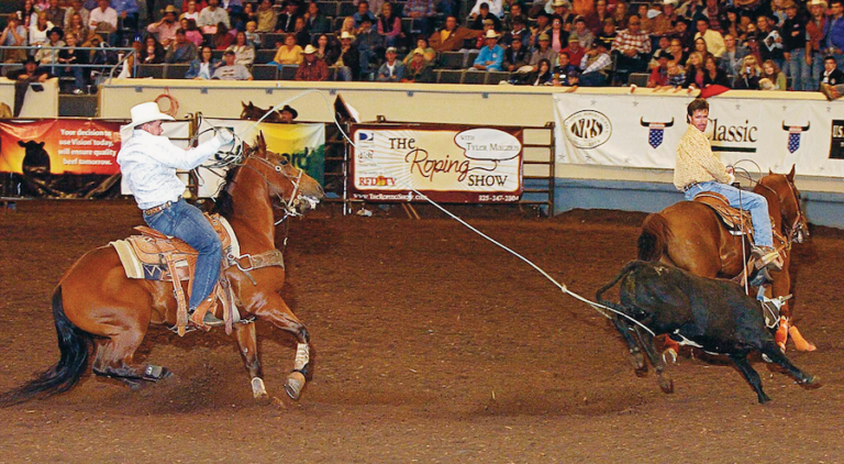 Matt Sherwood and Travis Graves team roping at the 2005 US Open.