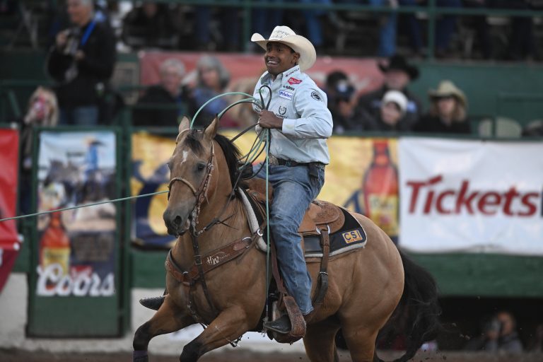 Junior Noguiera after winning the 2023 Reno Rodeo. Click Thompson photo.