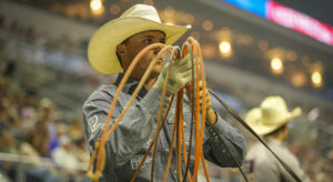 Wesley Thorp getting ready to rope at the 2023 Governor's Cup in Sioux Falls.