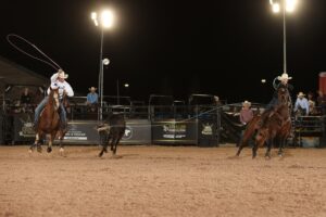 Riley Kittle turning a steer for Jace Helton to win Progressive Round 2 of 2023 WCRA Rodeo Carolina.