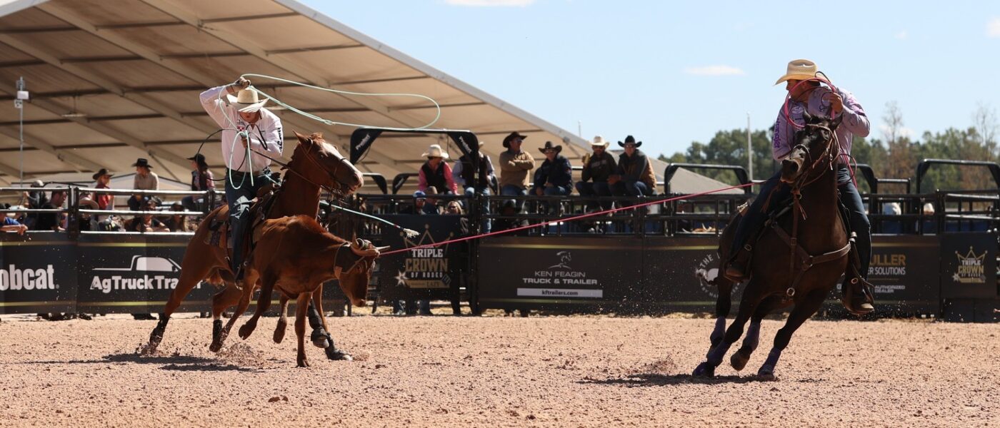 Marcus Theriot turning a steer for Cole Curry to win the 2023 WCRA Rodeo Carolina.