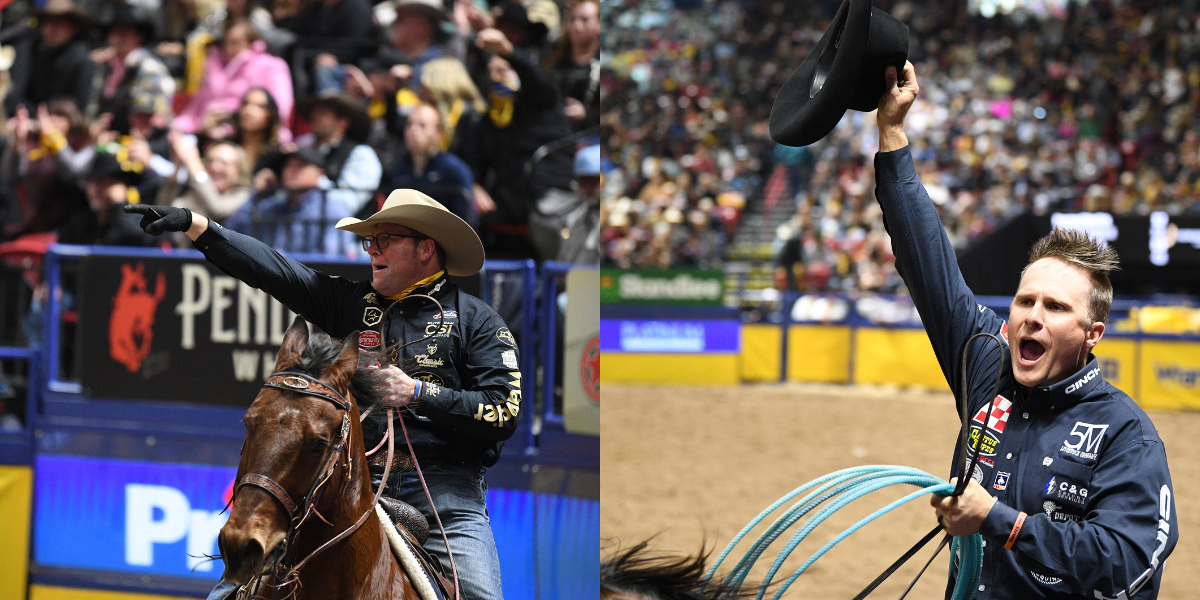 Coleman Proctor and Logan Medlin celebrating their Round-3 win at the 2023 NFR.