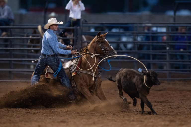 Dylan Hancock calf roping at Heber City in 2023.