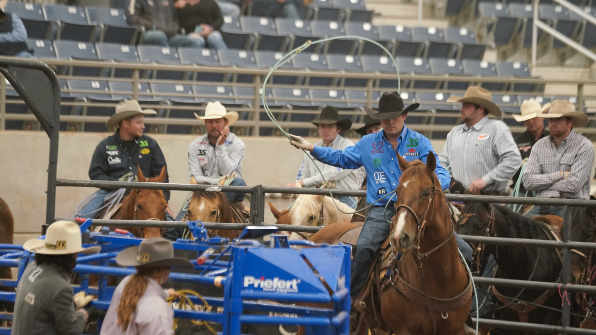 Kaleb Driggers in the box before team roping