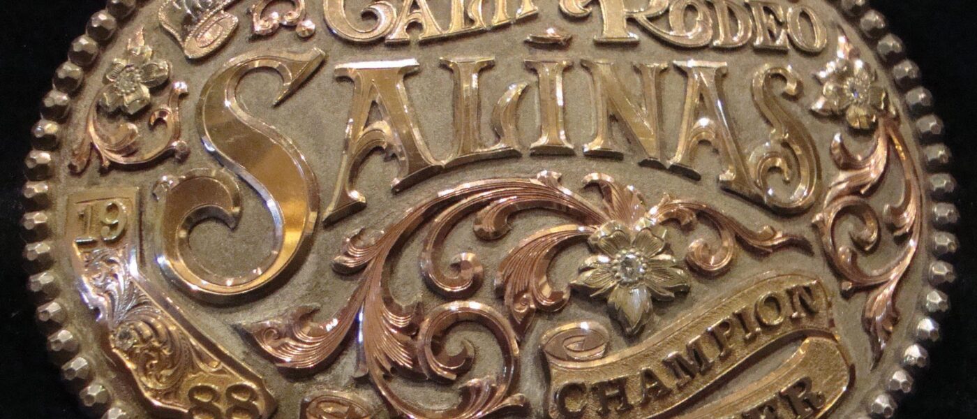 closeup of 1988 California Rodeo Salinas trophy buckle